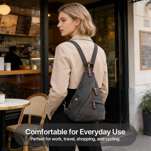 Vintage Canvas Sling Bag for Men and Women, 3-in-1 Convertible Crossbody Backpack Chest Bag with Genuine Leather Zipper, Large Capacity Travel Daypack (Gray) in Saudi Arabia
