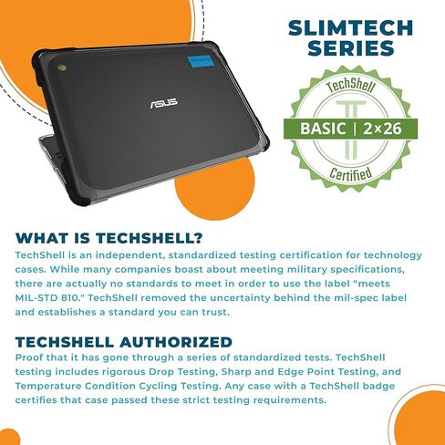 حقيبة الكمبيوتر المحمول Gumdrop SlimTech تناسب جهاز ASUS Chromebook C203XA (صدفي). مصمم للطلاب والمعلمين والفصول الدراسية من مرحلة الروضة وحتى الصف الثاني عشر - مصدات متينة تم اختبارها ضد السقوط لحماية موثوقة للجهاز - أسود in Saudi Arabia