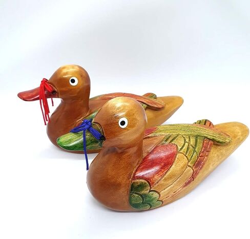 Wooden Mandarin Duck 6.7" 원앙 Korean Wedding Handmade + Small Duck Spoon Rest Gift box + Hanbok Silk Wrap + Korean Character Han gul Box + Book Mark Gift in Saudi Arabia