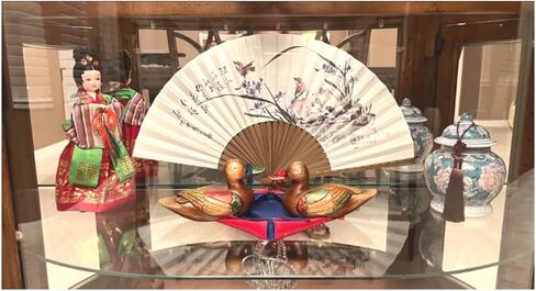 Wooden Mandarin Duck 6.7" 원앙 Korean Wedding Handmade + Small Duck Spoon Rest Gift box + Hanbok Silk Wrap + Korean Character Han gul Box + Book Mark Gift in Saudi Arabia