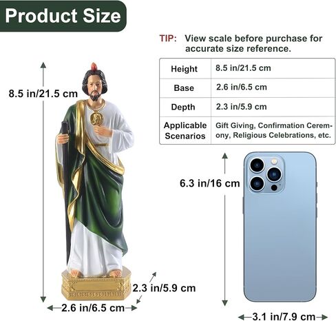 8.5" H Saint Jude Statue, Religious Resin St Jude Holy Statues, Religious Colored Gift San Judas Tadeo Statue, Suitable for Religious and Believers to Pray at Home, Collect Decor Statues (8.5Inch) in Saudi Arabia