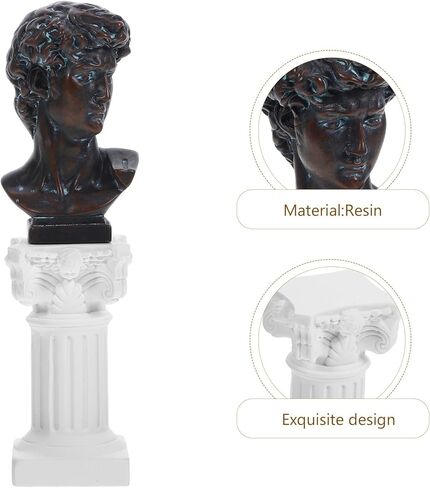 Luxshiny مجموعة واحدة من تمثال ديفيد المصغر ومجموعة عمود روماني، عمود صغير منحوت للأساطير اليونانية من الراتنج مع رأس ديفيد لسطح المكتب ورف الكتب وديكور المكتب (برونزي + أبيض) in Saudi Arabia