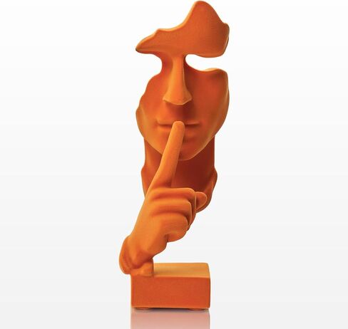 Velvet Flocked Thinker Sculpture for Home Decor, Modern Abstract Art Statue Flocked Collectible Figurines for Room, Bookshelf, Office, Desk Decor (Orange) in Saudi Arabia