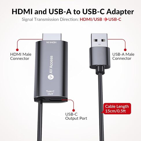 AV Access HDMI to USB-C Adapter, 4K@60Hz Data Converter, USB-A Power & Data Support, for HDMI Laptops to USB-C Displays & Touch Monitors in Kuwait