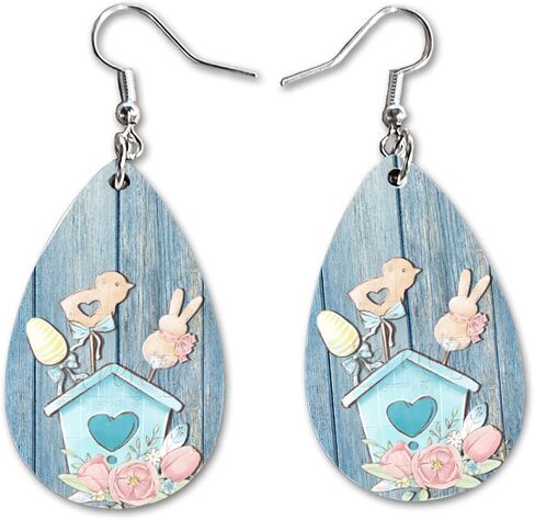 Easter Bunny Egg Dangle Earrings Set | Cute Girls Womens Jewelry Earings | Double Sided Print | Spring Holiday Gifts | Passover Sunday Girls Decorations Girlfriend Wife Adorable Fashion Accessories in Kuwait