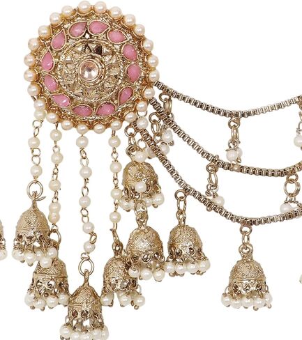 Bahubali with Kaan Chain Earrings Indian Ethnic Gold Polish Bollywood Jewelry Traditional Bahubali Partywear Jhumka Chandbali Wedding Earrings in Kuwait