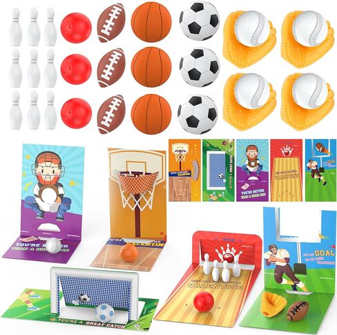 Valentines Day Gifts for Kids - 30 PCS Mini Sports Ball Eraser Valentines Cards for Kids Classroom - Valentine Exchange Prizes for Girls Boys School Class Classroom Fidget Sensory Stationery in Saudi Arabia