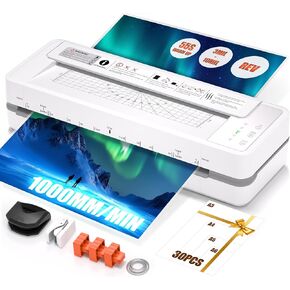 آلة تغليف تجارية بأربع أسطوانات مقاس 13 بوصة، آلة تغليف بسُمك 3-10 مل، تسخين سريع لمدة 55 ثانية وسرعة تصفيح 1000 مم/الدقيقة للتغليف بحجم 11 × 17 وA3، تتضمن 30 ورقة للمكتب والمدرسة (أبيض) in Kuwait