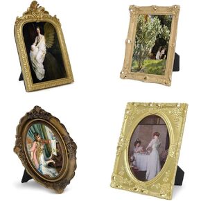 إطارات صور كلاسيكية عتيقة، إطارات صور من الخشب الصلب ذات طراز عتيق، مجموعة إطارات صور عتيقة مكونة من 4 مقاس 4 × 6 و5 × 7 على الحائط وسطح الطاولة لديكور المنزل in Kuwait