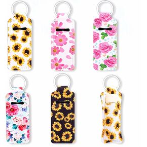 5Pcs Floral Lip Balm Holder Keychain, Cute Cottagecore Spring Fresh Lip Gloss Sleeve Pouch for Women, Bulk Assorted Lipstick Holder Keychain Backpack Purse Accessories (5 Floral Designs) in Kuwait
