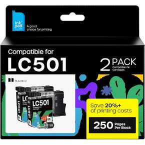 Compatible with LC501 Ink Cartridges for Brother Printer LC 501 Ink Cartridges Replacement for MFC-J1360DW, MFC-J1410DW, MFC-J1260DW Series Printer 2-Pack Black in Kuwait