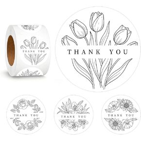 500 قطعة من ملصقات شكرًا لك، مقاس 1.5 بوصة باللونين الأبيض والأسود بنمط الأزهار، ملصقات شكرًا للأعمال الصغيرة، والتعبئة، وأختام الأظرف، والمخبوزات، ومفضلات الزفاف in Kuwait
