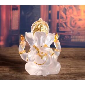 Transparent Ganesh Idol Statue for Table Top, Desktop & Home Decor | 14 cm Glass-Look Multicolor Ganpati Murti for Pooja, Home Mandir, Diwali Gift, Meditation & Calm Yoga Decor (White) in Kuwait