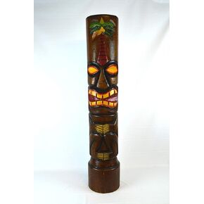WorldBazzar خشب منحوت يدويًا بطول 40 بوصة عمود تيكي الطوطم منحوت بتصميم شجرة النخيل بني، أسود، أصفر، أبيض، أحمر in Kuwait