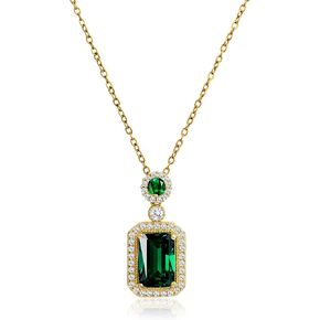 14k Gold Plated Emerald Green Crystal Round and Square Pendant Necklace May Birthstone Cubic Zirconia Adjustable Thin Necklace Chain for Women in Kuwait