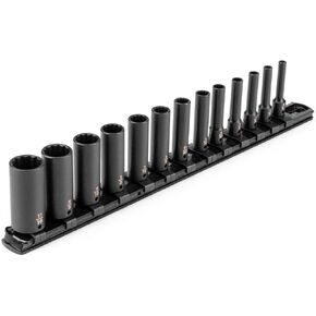TEKTON 1/4 بوصة مجموعة مقابس الصدمات الضحلة والعميقة ذات 12 نقطة مع حافظة، 61 قطعة (5/32-11/16 بوصة، 4-17 ملم) | SID90406 in Kuwait