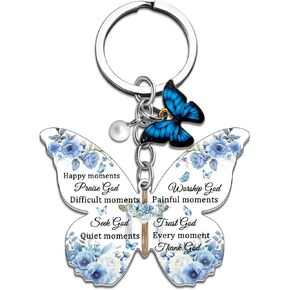 Butterfly Keychain, Christian Gift for Women, Bible Verse Keychain Blue Butterfly Purse Charm, Inspirational Religious Gifts for Female Teen Girls Spiritual Faith God Ideas Gifts in Kuwait