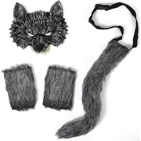 Cat Fox Wolf Mask Tail and Paws Gloves Set for Adult Kids Women Furry Animal Halloween Cosplay Party Costume Accessory in Kuwait
