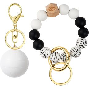 Sports Ball Beaded Wristlet Keychains Silicone Key Ring Bracelet Unique Car Key Chain Holder for Women Men in Saudi Arabia