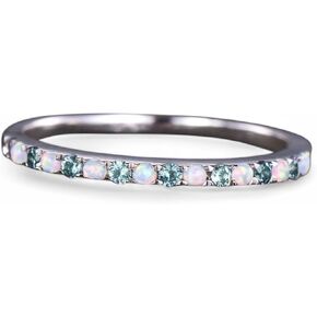 18k Solid Yellow Gold Opal & Aquamarine Wedding Band for Women, Unique Half Eternity Handmade Gift Ring, Dainty Promise Ring, Stackable Bridal Jewelry, Birthday or Valentine’s Day Gift in Kuwait