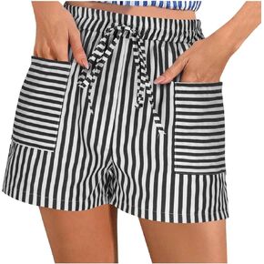 Womens Casual Stripe Shorts with Pocket Loose Comfy Elastic Waist Drawstring Wide Leg Beach Short Pants in Saudi Arabia