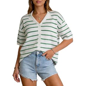 Cardigan Sweater for Women Short Sleeve Lightweight Stretchy Striped Button Up Knit Top Summer Outfit Knitwear 2026 in Kuwait