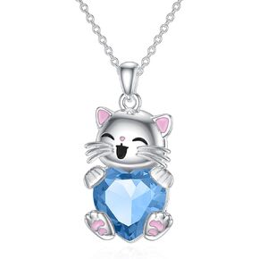 Dorunmo Cat Necklace for Women 925 Sterling Silver Cute Cat Pendant with Birthstone Jewelry Gift Birthday Gift for Her in Kuwait