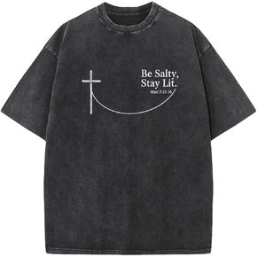 Be Salty Stay Lit Shirt Men Oversized Christian Graphic Tee Acid Wash Tshirt for Gym in Saudi Arabia