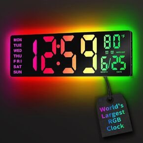 16.5" Large Digital Wall Clock with Remote Control, RGB Atmosphere Lights with 11 Scenes Mode, Dual Alarms with Big LED Display, Auto DST, Temperature for Living Room Gaming in Kuwait