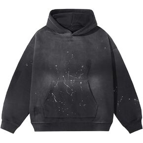 Vintage Acid Wash Hoodie for Men Oversized Streetwear Casual Fleece Pullover Sweatshirt in Saudi Arabia