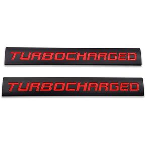 2X Chrome Metal TURBOCHARGED Logo Car Emblem Premium Auto Side Fender Badge Power Rear Trunk Sticker Racing Sport V8 Decal (Black&Red) in Saudi Arabia
