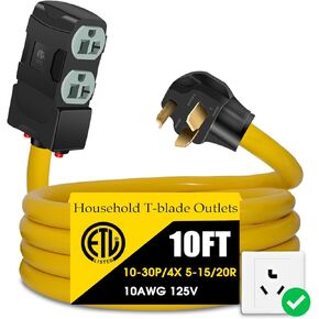 محول 30 أمبير إلى 20 أمبير 110 فولت، متوافق مع NEMA 10-30P إلى 4X 5-20R/15R مع قاطع دائرة 20 أمبير، محول توزيع طاقة المجفف 240 فولت إلى 120 فولت (10 قدم) in Kuwait