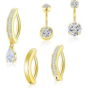 5 Pcs Gold Belly Button Ring, Stainless Steel Dangle Belly Button Piercing, Hypoallergenic Body Dainty Dangling Navel Piercing Jewelry for Women, Cute Small Short Navel Piercings Rings in Saudi Arabia