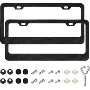 2 PCS Car License Plate Frame, 2 Holes Rustproof Vehicle License Plate Holder with Screw Caps, Stainless Steel Front & Rear Car Tag Holder Cover Auto Exterior Decoration (Black) in Kuwait