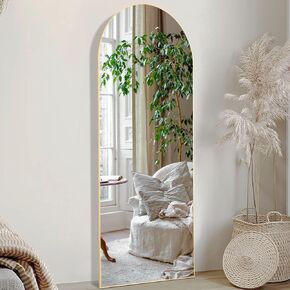 OLIXIS Arched Mirror Full Length 16"x 59.6" for Bedroom, Full Body Mirror with Stand, Hanging or Leaning for Wall, Aluminum Alloy Thin Frame Floor Standing for Living Room, Long, Gold in Kuwait
