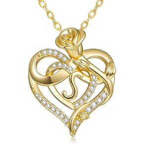 14k Gold Heart Initial Necklaces for Women, Dainty Letter Pendant Chain Necklace, Letter A to Z Initial Jewelry, Anniversary Birthday Gifts for Her Wife Mom Daughter in Saudi Arabia