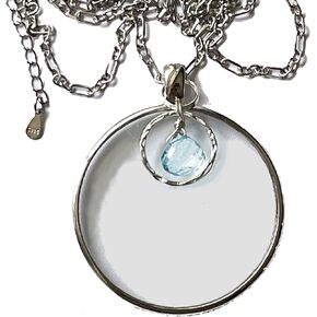 Magnifying Glass Necklace, Sterling Silver with Aquamarine or Amethyst Crystal, La Loupe Handmade by Wendra in Kuwait