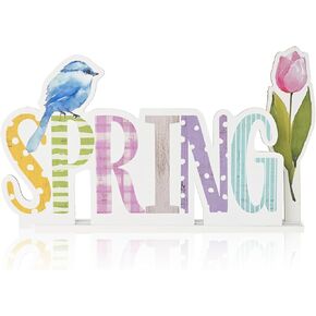 Smile Spring Wooden Standing Sign with Bird Tulips, Flower Floral Spring Indoor Decoration in Kuwait