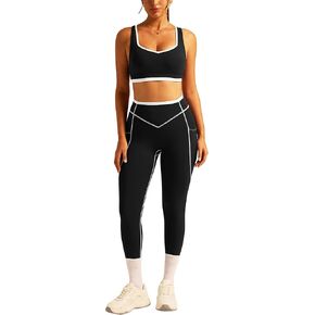 ABOCIW Workout Sets for Women 2 Piece Square Neck Sports Bra Contrast Stitching High Waist Legging with Pockets in Kuwait