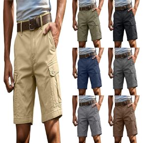 Mens Shorts Cargo Elastic Waist with Pockets Casual Knee Length Lightweight Stretch Outdoor Hiking Short Pants in Kuwait