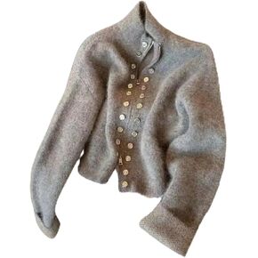 Knitted Cardigans for Women Fluffy Sweater Double Breasted Coat with Zipper Old Money Tops Trendy Clothes in Saudi Arabia