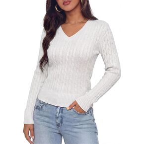 2026 Women V Neck Cable Knit Sweaters Preppy Vintage Grandpa Aesthetic Pullover Tops Fashion Y2k Grunge Outfits in Kuwait