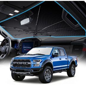 مظلة شمسية للزجاج الأمامي للشاحنة لسيارة Ford F150 2021-2025، كتل طلاء كريستال 99% من الأشعة فوق البنفسجية - تحافظ على برودة السيارة وتحمي الجزء الداخلي، مقبض دوار 360 درجة لسهولة التعديل in Saudi Arabia