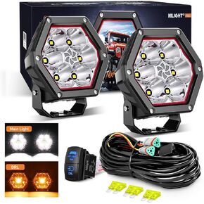 Nilight 4 Inch Hexagon LED Pod Lights with DRL 30 W 2600LM 10°Super Spot Auxiliary Offroad Driving Work Light w/ 16AWG Wiring Harness Kit for Truck UTV ATV SUV 4x4 in Kuwait