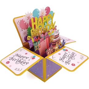 3D Happy Birthday Card, Paper Pop Up Birthday Cards Greeting Cards with Blank Card and Envelope, Unique Birthday Gift for Women Mom Wife Daughter Grandma Girlfriend (happy Birthday) in Kuwait
