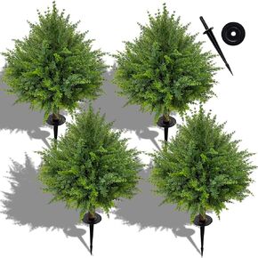 24.5 بوصة (ارتفاعًا) أشجار كروية من خشب الأرز الاصطناعي، مجموعة من 4 شجيرات شجيرة وهمية مقاومة للأشعة فوق البنفسجية مع مسامير أرضية، ونباتات صناعية خارجية للحديقة والفناء والشرفة الأمامية والديكور الداخلي (4) in Kuwait