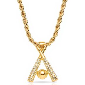 قلادة البيسبول 23 بوصة سلسلة الفولاذ المقاوم للصدأ البيسبول الرياضة سحر الزركون قلادة شخصية البيسبول هدية للرجال والنساء (الذهب) in Kuwait