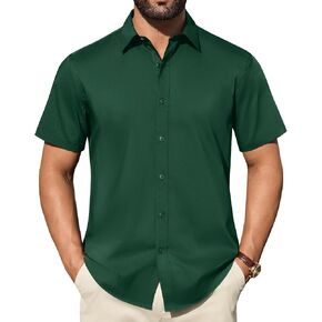 DEMEANOR Mens Dress Shirts Short Sleeve Stain Shield Stretch Solid Button Down Shirt Formal Business Work Button Up Shirt in Kuwait