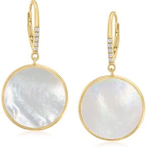 Ross-Simons Mother-Of-Pearl and .10 ct. t.w. White Topaz Circle Drop Earrings in 18kt Gold Over Sterling in Kuwait