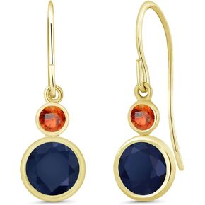 Gem Stone King 14K Yellow Gold Blue Sapphire and Orange Sapphire Drop Dangle Earrings For Women (2.26 Cttw, Gemstone September Birthstone, Round 6MM and 3MM) in Kuwait
